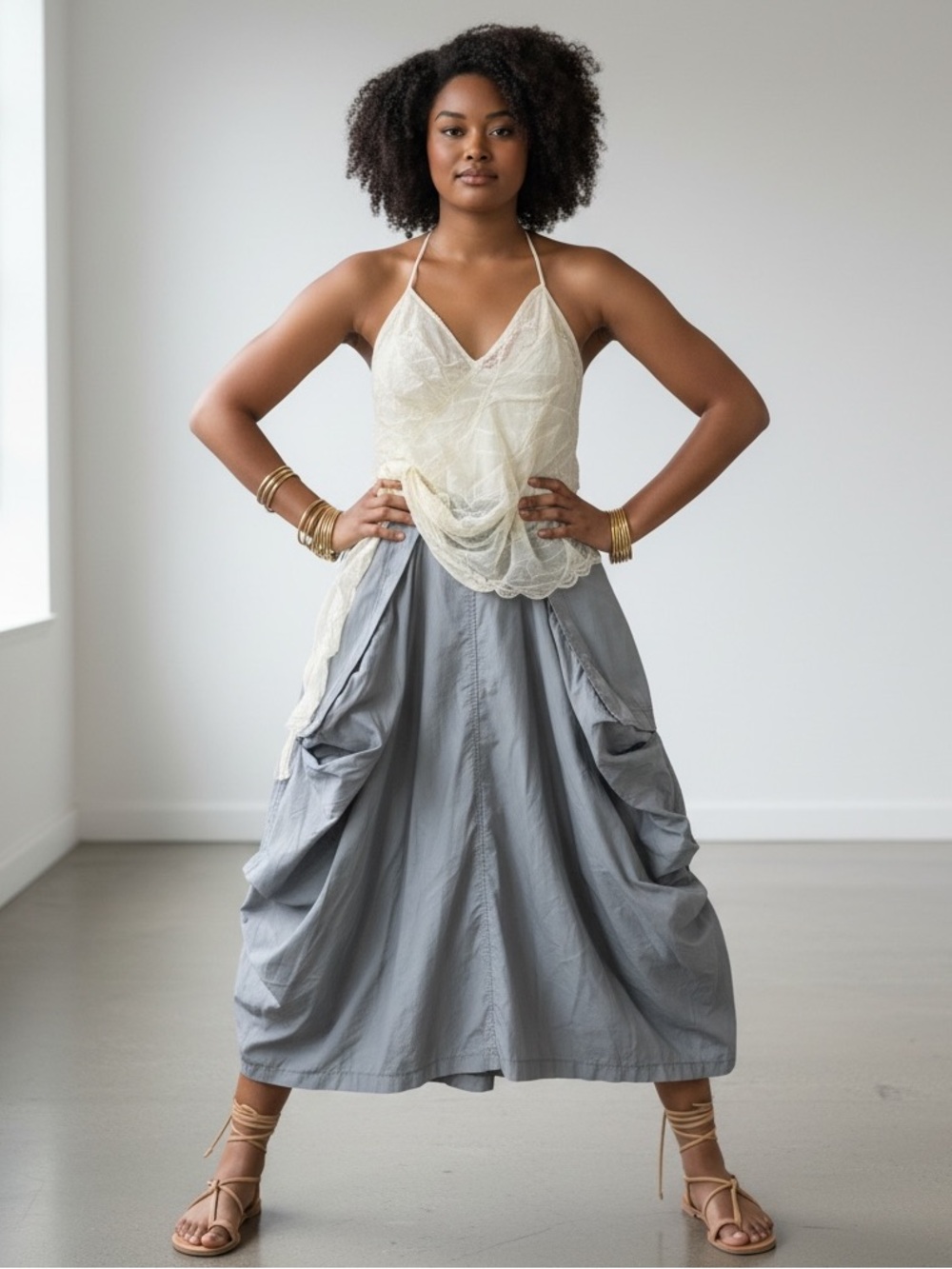 Boho Lagenlook Balloon Travel maxi Skirt Sz Medium